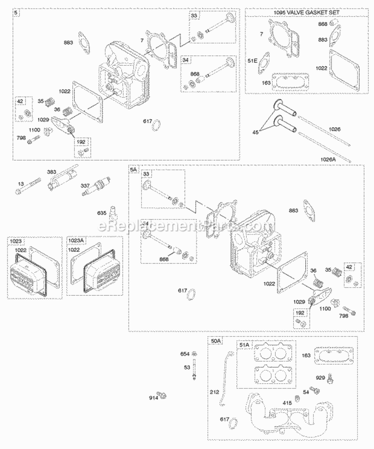 Cylinder Head Gasket Set-Valve Intake Manifold Valves Diagram and Parts List for 446677-0125-B1  Briggs and Stratton Engine